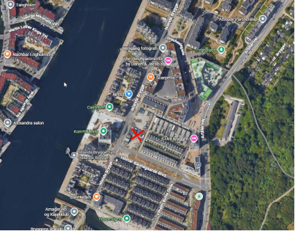 Oversigtskort over byggepladsen med markering af hvor rampen støbes
